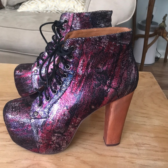 Jeffrey Campbell Shoes - Metallic purple and pink platform boots lace up